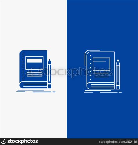 Book, business, education, notebook, school Line and Glyph web Button in Blue color Vertical Banner for UI and UX, website or mobile application