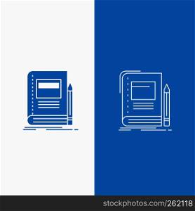 Book, business, education, notebook, school Line and Glyph web Button in Blue color Vertical Banner for UI and UX, website or mobile application