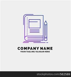 Book, business, education, notebook, school Purple Business Logo Template. Place for Tagline. Vector EPS10 Abstract Template background