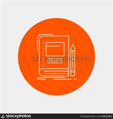 Book, business, education, notebook, school White Line Icon in Circle background. vector icon illustration. Vector EPS10 Abstract Template background