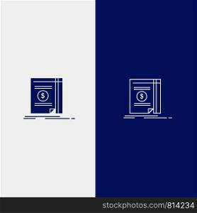 Book, Cash, Money, Novel Line and Glyph Solid icon Blue banner Line and Glyph Solid icon Blue banner