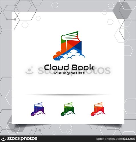 Book cloud logo vector design with concept of colorful cloud and notebook icon illustration for business, library, bookstore, education, and university.