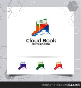 Book cloud logo vector design with concept of colorful cloud and notebook icon illustration for business, library, bookstore, education, and university.