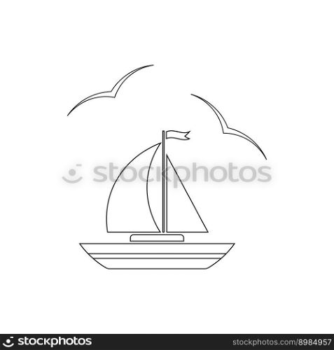 Book - coloring book for children. Sailboat icon on a white background.