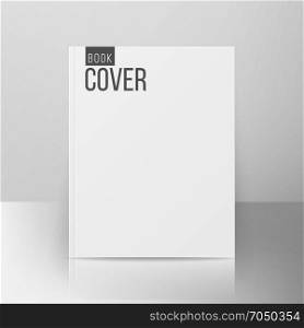 Book Cover Template Vector. Realistic Illustration Isolated On Gray Background. Empty White Clean White Mock Up Template For Design. Blank Book Cover Isolated Vector. Illustration Isolated On Gray Background. Empty White Mock Up Template For Design