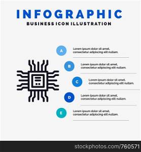 Book, Cpu, Learning, Technology Line icon with 5 steps presentation infographics Background