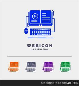 book, ebook, interactive, mobile, video 5 Color Glyph Web Icon Template isolated on white. Vector illustration. Vector EPS10 Abstract Template background