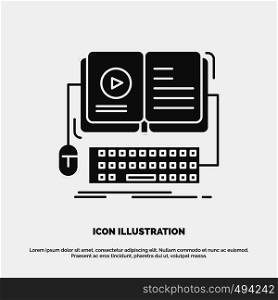 book, ebook, interactive, mobile, video Icon. glyph vector gray symbol for UI and UX, website or mobile application. Vector EPS10 Abstract Template background