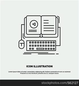 book, ebook, interactive, mobile, video Icon. Line vector gray symbol for UI and UX, website or mobile application. Vector EPS10 Abstract Template background