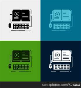 book, ebook, interactive, mobile, video Icon Over Various Background. glyph style design, designed for web and app. Eps 10 vector illustration. Vector EPS10 Abstract Template background
