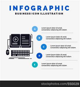 book, ebook, interactive, mobile, video Infographics Template for Website and Presentation. GLyph Gray icon with Blue infographic style vector illustration.. Vector EPS10 Abstract Template background