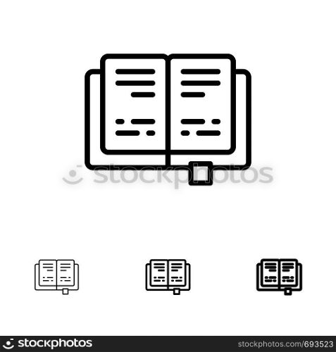 Book, Education, Knowledge Bold and thin black line icon set