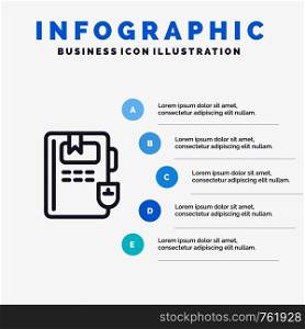 Book, Education, Knowledge Line icon with 5 steps presentation infographics Background