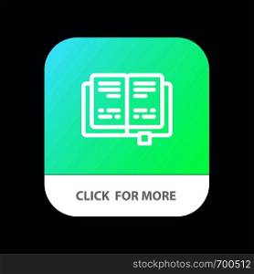 Book, Education, Knowledge Mobile App Button. Android and IOS Line Version
