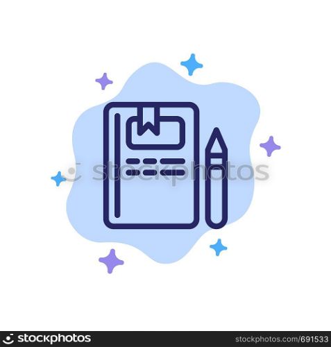 Book, Education, Knowledge, Pencil Blue Icon on Abstract Cloud Background