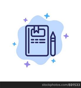 Book, Education, Knowledge, Pencil Blue Icon on Abstract Cloud Background