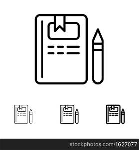Book, Education, Knowledge, Pencil Bold and thin black line icon set