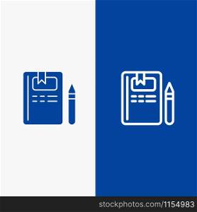 Book, Education, Knowledge, Pencil Line and Glyph Solid icon Blue banner Line and Glyph Solid icon Blue banner