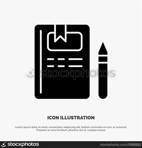 Book, Education, Knowledge, Pencil solid Glyph Icon vector