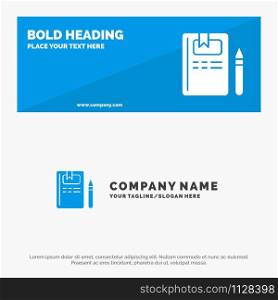 Book, Education, Knowledge, Pencil SOlid Icon Website Banner and Business Logo Template