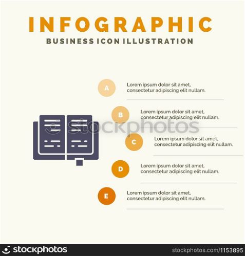 Book, Education, Knowledge Solid Icon Infographics 5 Steps Presentation Background