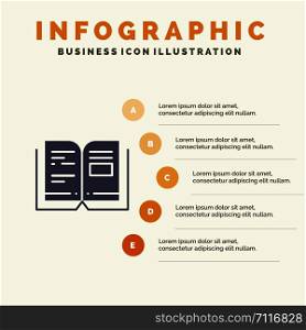 Book, Education, Knowledge, Text Solid Icon Infographics 5 Steps Presentation Background