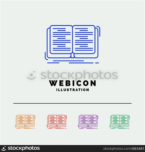 book, education, lesson, study 5 Color Line Web Icon Template isolated on white. Vector illustration. Vector EPS10 Abstract Template background