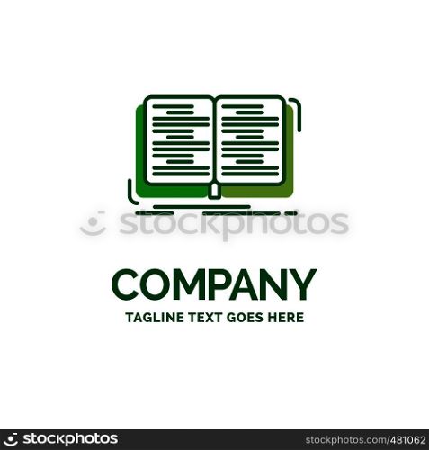 book, education, lesson, study Flat Business Logo template. Creative Green Brand Name Design.
