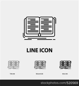 book, education, lesson, study Icon in Thin, Regular and Bold Line Style. Vector illustration. Vector EPS10 Abstract Template background