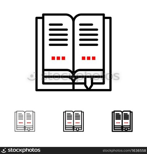 Book, Education, Open Bold and thin black line icon set