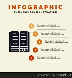 Book, Education, Open Solid Icon Infographics 5 Steps Presentation Background