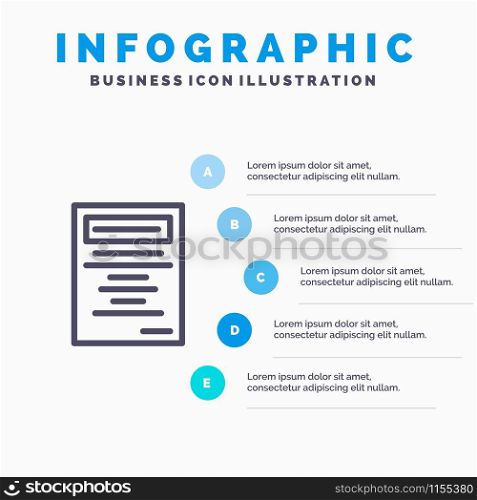 Book, Education, Study Line icon with 5 steps presentation infographics Background