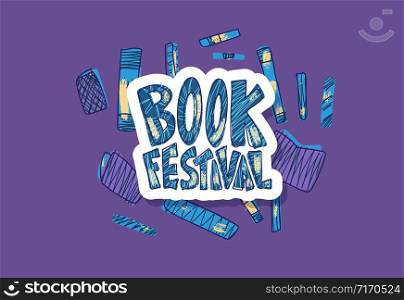Book festival concept. Book set in doodle style. Symbols of reading. Vector illustration.