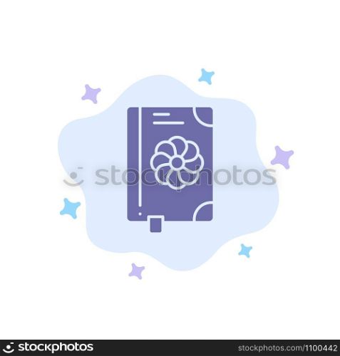 Book, Flower, Text, Spring Blue Icon on Abstract Cloud Background