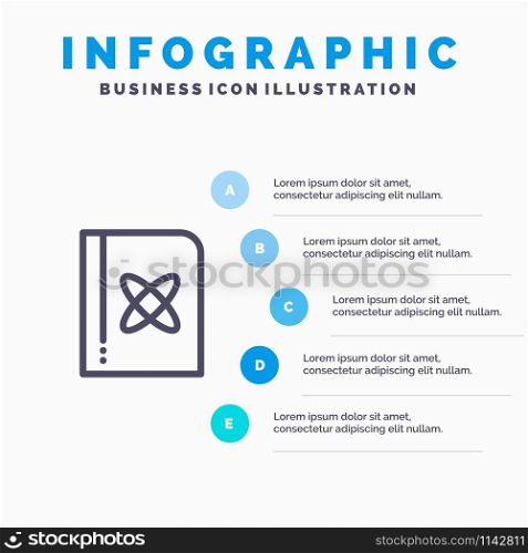Book, Formula, Physics, Science Line icon with 5 steps presentation infographics Background