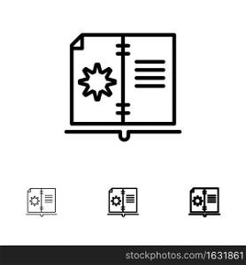 Book, Guide, Hardware, Instruction Bold and thin black line icon set