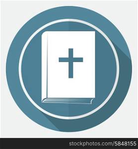 Book icon on white circle with a long shadow