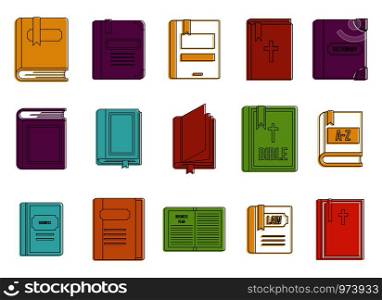Book icon set. Color outline set of book vector icons for web design isolated on white background. Book icon set, color outline style
