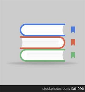 Book icons. Reading books in blue, red and green. Flat design with shadow. Dictionary for school or studying. Learn and teach document. Vector EPS 10.