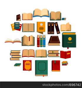 Book icons set. Flat illustration of 25 book vector icons isolated on white background. Book icons set, flat style