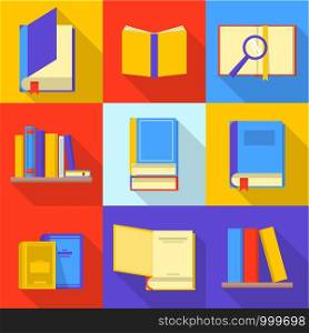 Book icons set. Flat set of 9 book vector icons for web isolated on white background. Book icons set, flat style