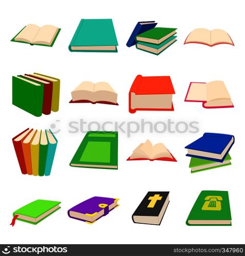 Book icons set in cartoon style for any design. Book icons set, cartoon style