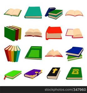Book icons set in cartoon style for any design. Book icons set, cartoon style