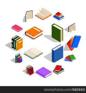 Book icons set in isometric 3d style for any design. Book icons set, isometric 3d style