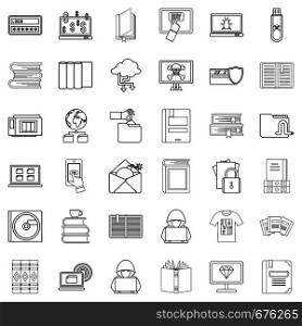 Book icons set. Outline style of 36 book vector icons for web isolated on white background. Book icons set, outline style