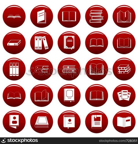 Book icons set. Simple illustration of 25 book vector icons red isolated. Book icons set vetor red