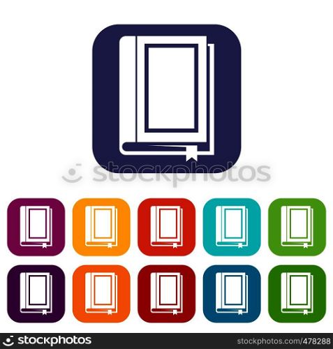 Book icons set vector illustration in flat style in colors red, blue, green, and other. Book icons set