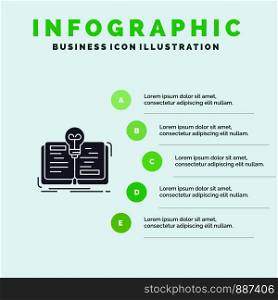 Book, Idea, Novel, Story Solid Icon Infographics 5 Steps Presentation Background