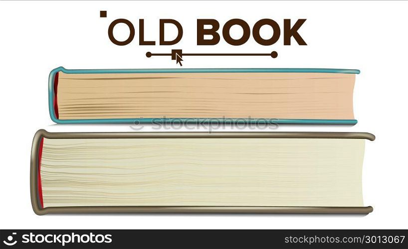 Book In Leather Cover Vector. Retro Object. Isolated Realistic Illustration. Closed Old Book Set Vector. Education, Literature Textbook. Isolated Illustration