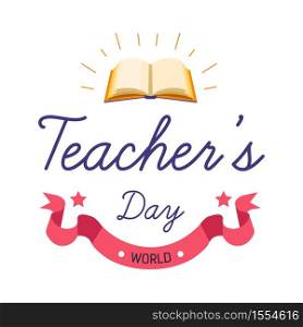 Book isolated icon teachers day literacy and education vector textbook and ribbon school worker appreciation greeting emblem or logo knowledge open volume professional holiday congratulation. Teacher day professional holiday isolated greeting icon